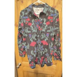Chico's Size 2 US 12 Black Floral Button Front Blouse Shirt‎ Artsy Boho